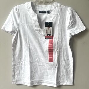Rafaella Short Sleeve V Neck Pullover Top‎ Womens XS White Cotton Casual NWT